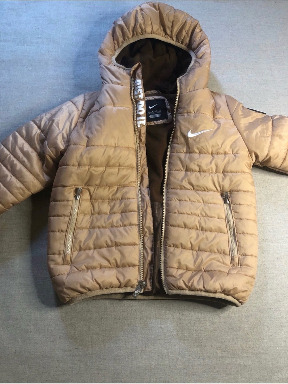 Nike Kids Beige/Tan Hooded Puffer Jacket